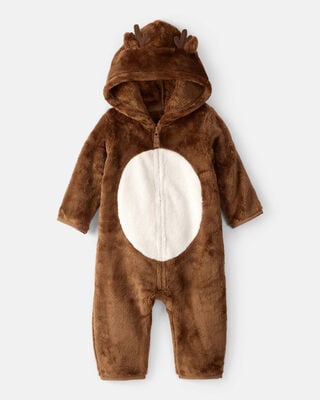 Baby Sherpa Hooded Long-Sleeve Jumpsuit - White