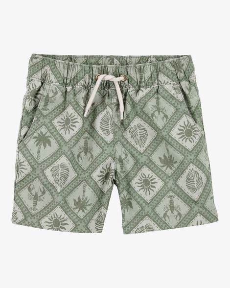 Product image 4 of Baby 2-Piece Tile Print Button-Down Shirt & Drawstring Shorts Set - Green