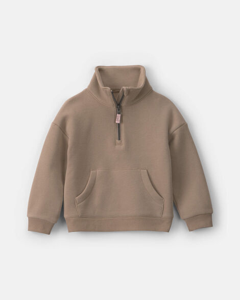toddler girl fleece pullover quarter zip sweatshirt - brown