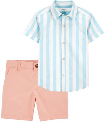 Toddler 2-Piece Striped Button-Down Shirt & Chino Shorts Set