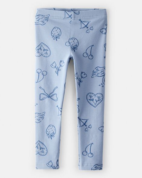 toddler girl bow icon pull-on stretch leggings - blue