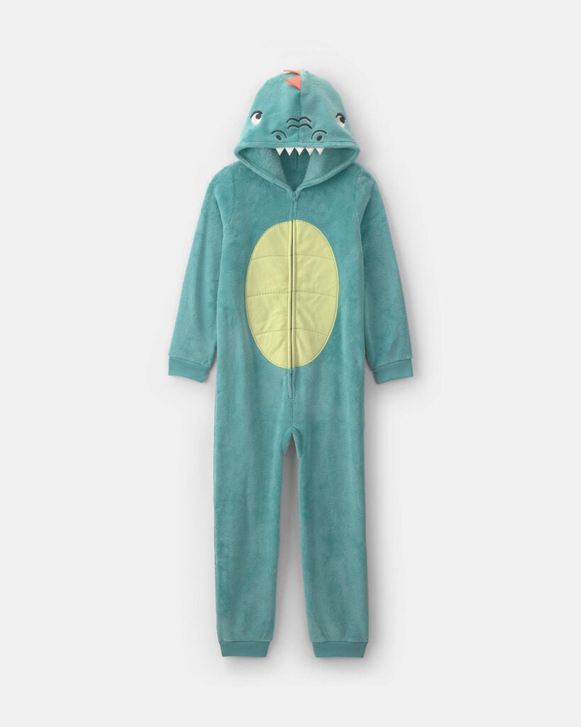 Carter's Dinosaur Little & Big Kid Boys Hooded Long Sleeve One Piece Pajama, 8, Green