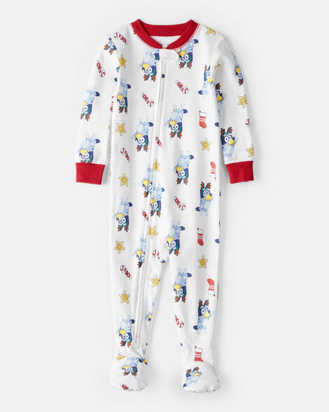 baby bluey™ 100% cotton long-sleeve snug fit 1-piece pajamas - white