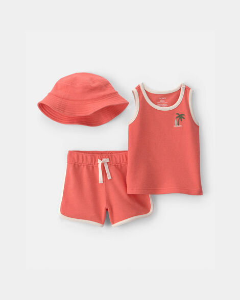 baby boy 3-piece palm tree top & short set - coral