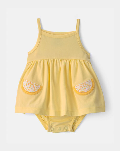 baby girl lemon sleeveless bodysuit dress - yellow