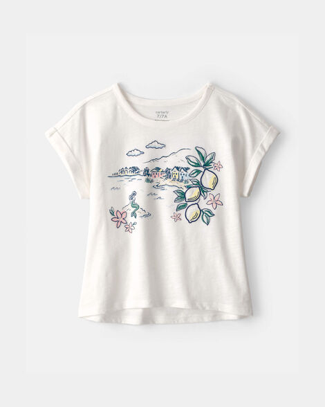 girls mermaid landscape top - white