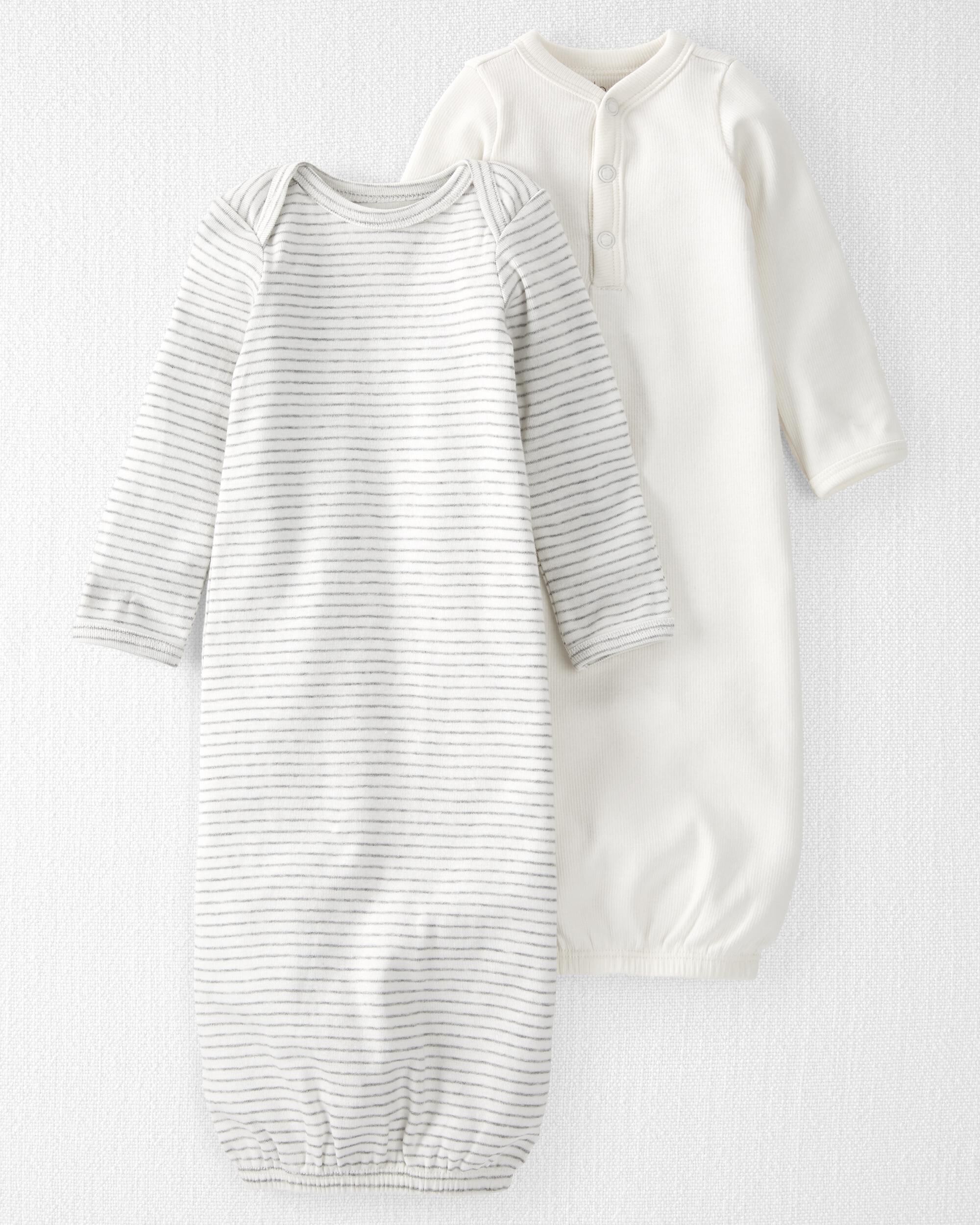 Little Planet Baby 2-Pack Organic Cotton Rib Sleeper Gowns Preemie Up to 6lbs Light Cream Heather Grey 18$