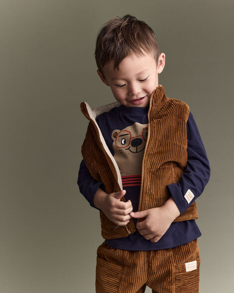 Toddler Zip-Up Corduroy Puffer Vest - Cinnamon
