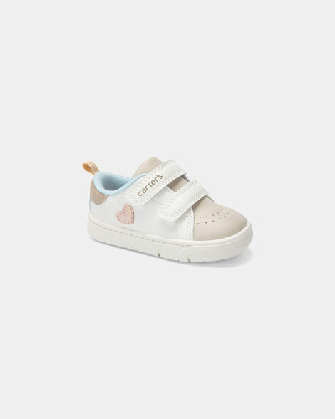 baby girl every step® first walker heart casual shoes - white/tan