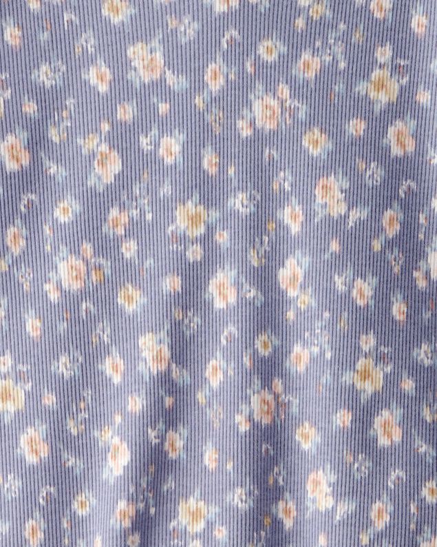 Product image 2 of Girls Ribbed Floral Print Short-Sleeve Shirt - Blue
