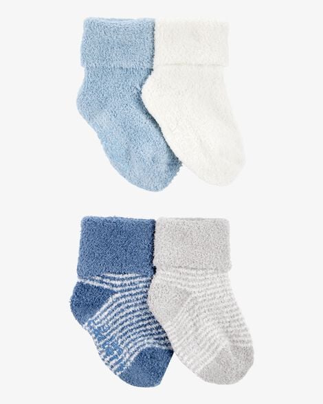 Product image 1 of Baby 4-Pack Chenille Foldover Cuff Booties - Blue/White