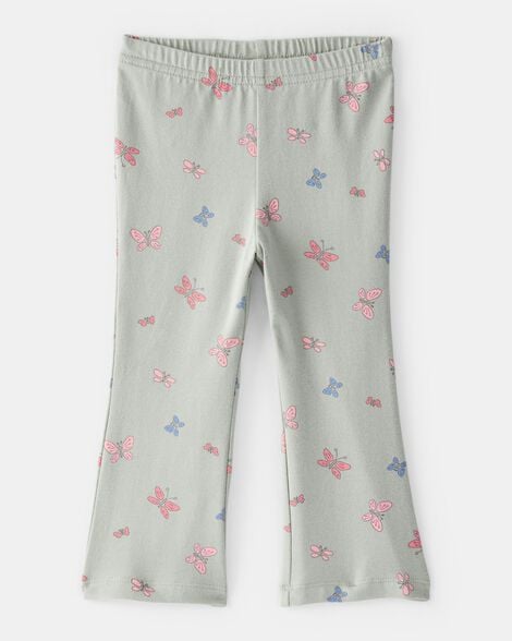 baby girl butterfly flare pull-on stretch leggings - green