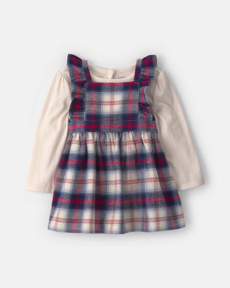 Baby Girl 2-Piece Plaid Flannel Long-Sleeve Dress Set