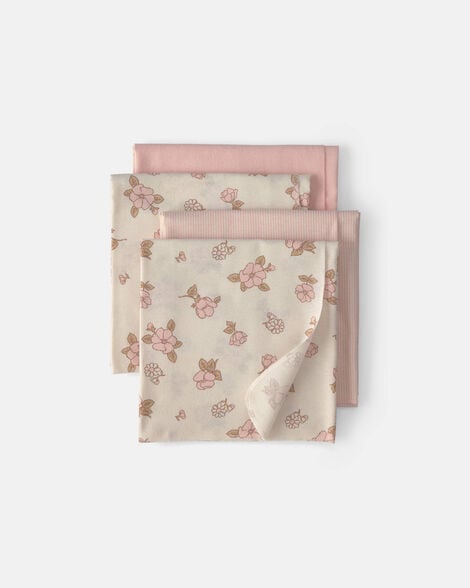 baby 4-pack floral receiving blankets - pink/cream