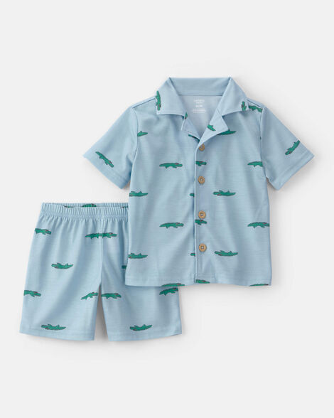 toddler boy alligator short-sleeve loose fit 2-piece pajama set - blue