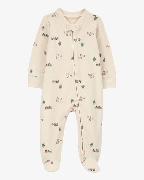  Product image 1 of Baby Truck Print 2-Way Zip Cotton Sleep & Play Pajamas