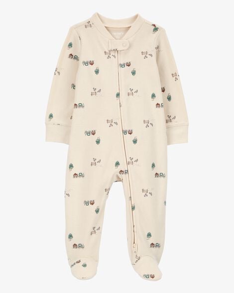 Product image 1 of Baby Truck Print 2-Way Zip Cotton Sleep & Play Pajamas