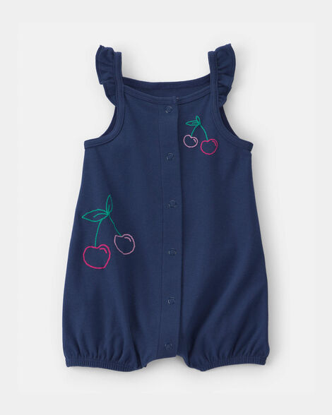 baby girl cherry sleeveless romper - navy blue
