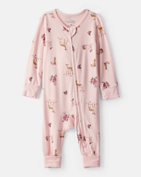 baby girl deer & floral print purelysoft sleep & play pajamas - pink