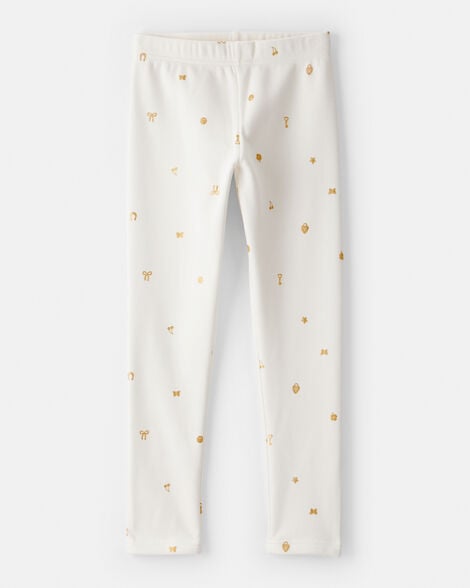 kid star cozy fleece pull-on stretch leggings - cream