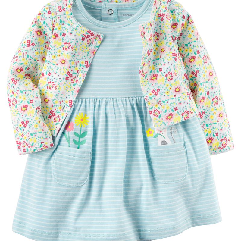 2Piece Bodysuit Dress & Cardigan Set