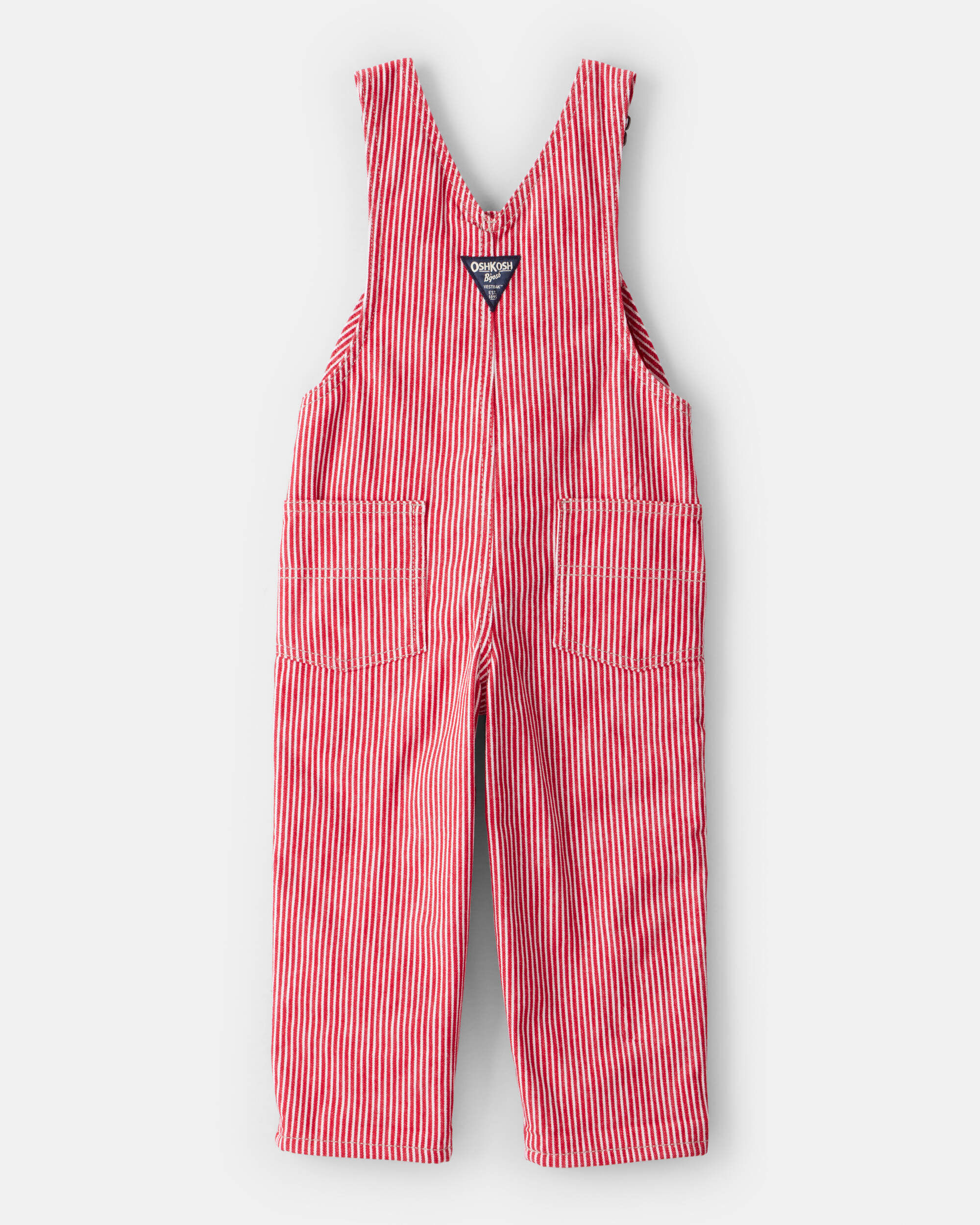 Toddler Boy Hickory Striped Overalls - Red