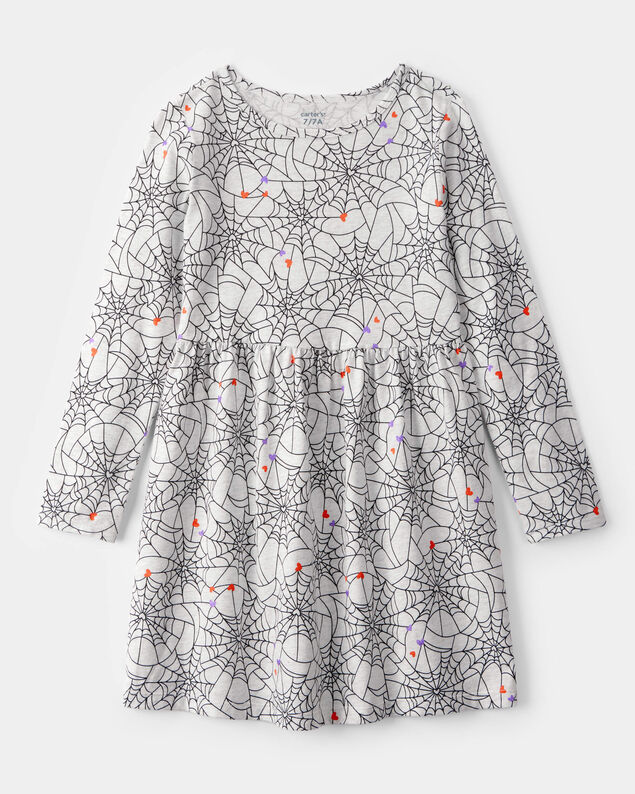 Product image 1 of Girls Halloween Spiderwebs Long-Sleeve Dress - Black/White