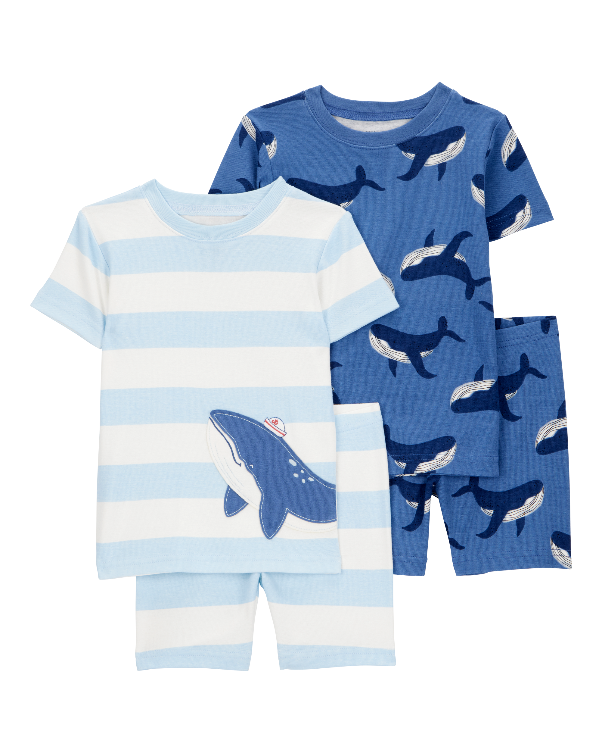 Baby Whale Striped Snug Fit Cotton 4-Piece Pajamas