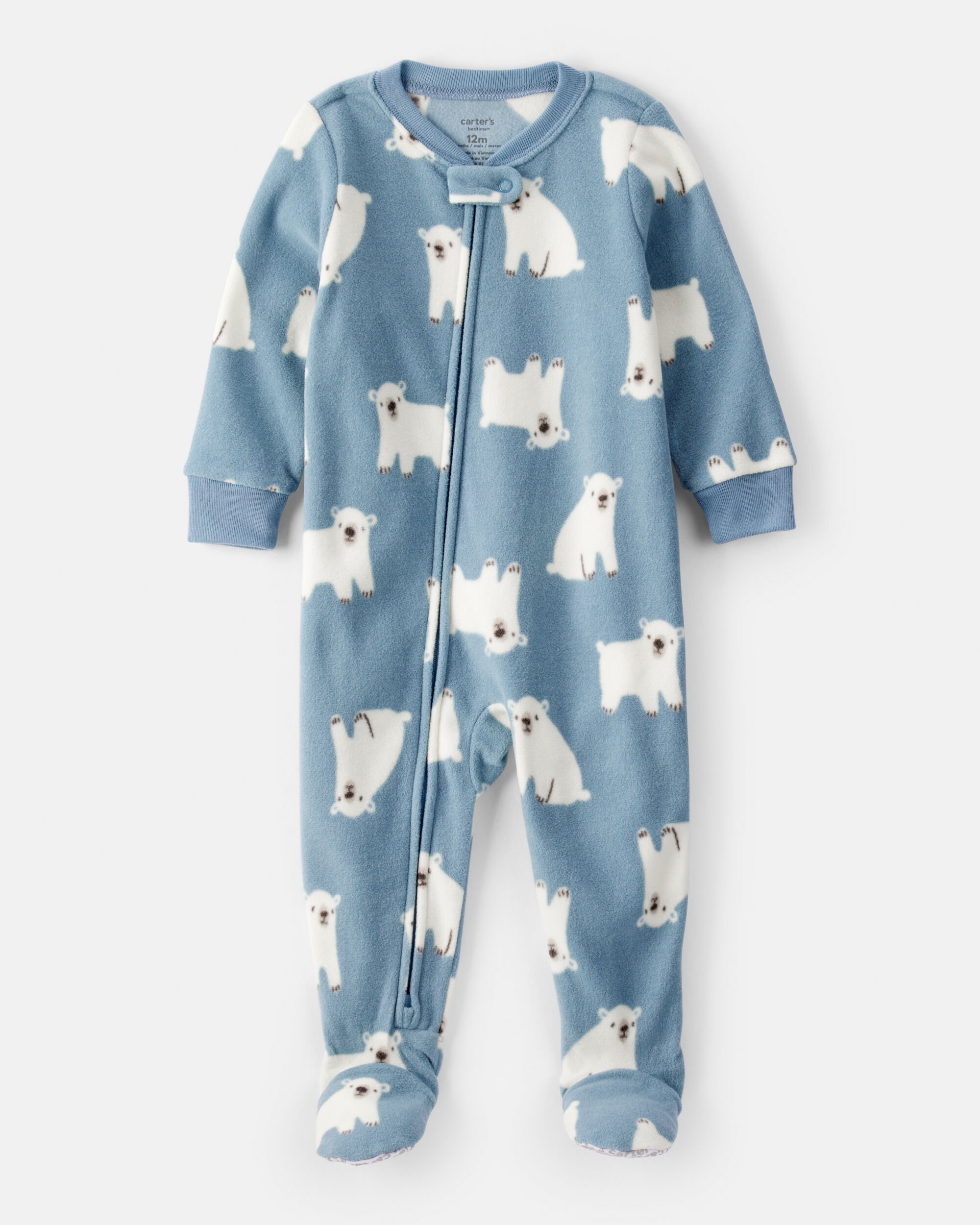 Toddler Boy Polar Bear Loose Fit Long-Sleeve 2-Way Zip 1-Piece Pajamas - Blue
