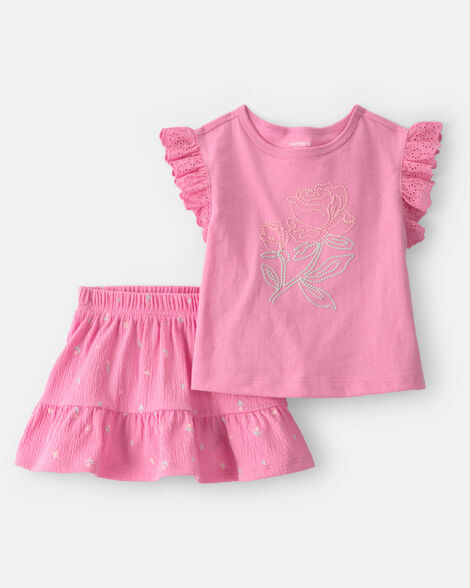 baby girl 2-piece floral top & skort set - pink