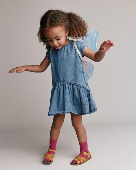 Toddler Girl Asymmetrical Drop-Waist Dress in Denim