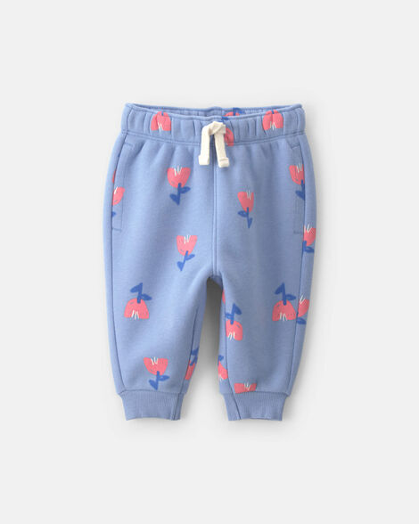 baby girl floral fleece pants - blue
