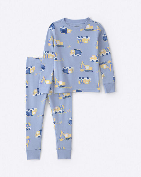 toddler boy 2-piece bulldozer 100% cotton snug fit pajama set - blue