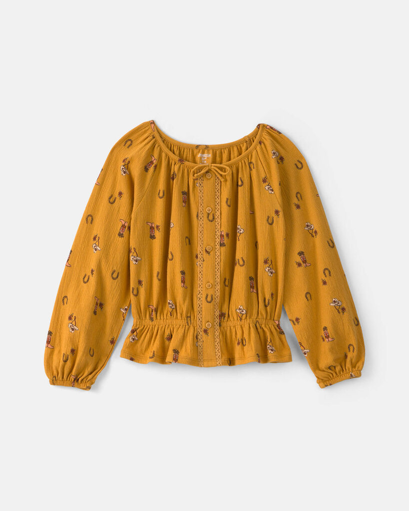 OshKosh B'gosh Girls Western Long-Sleeve Top 10 Khaki/Yellow