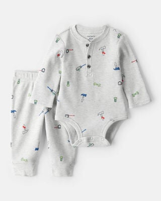 Baby Boy 2-Piece Sports Long-Sleeve Bodysuit & Pant Set - Grey