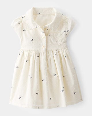 Product image 1 of Baby Swiss Dot Bow Print Short-Sleeve Dress - Ivory