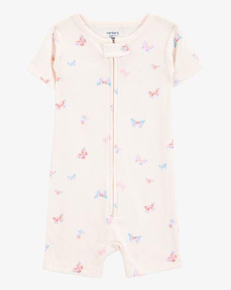 Baby 1-Piece Butterfly 100% Snug Fit Cotton Romper Pajamas - Ivory