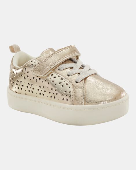 toddler girl eyelet glitter sneakers - gold