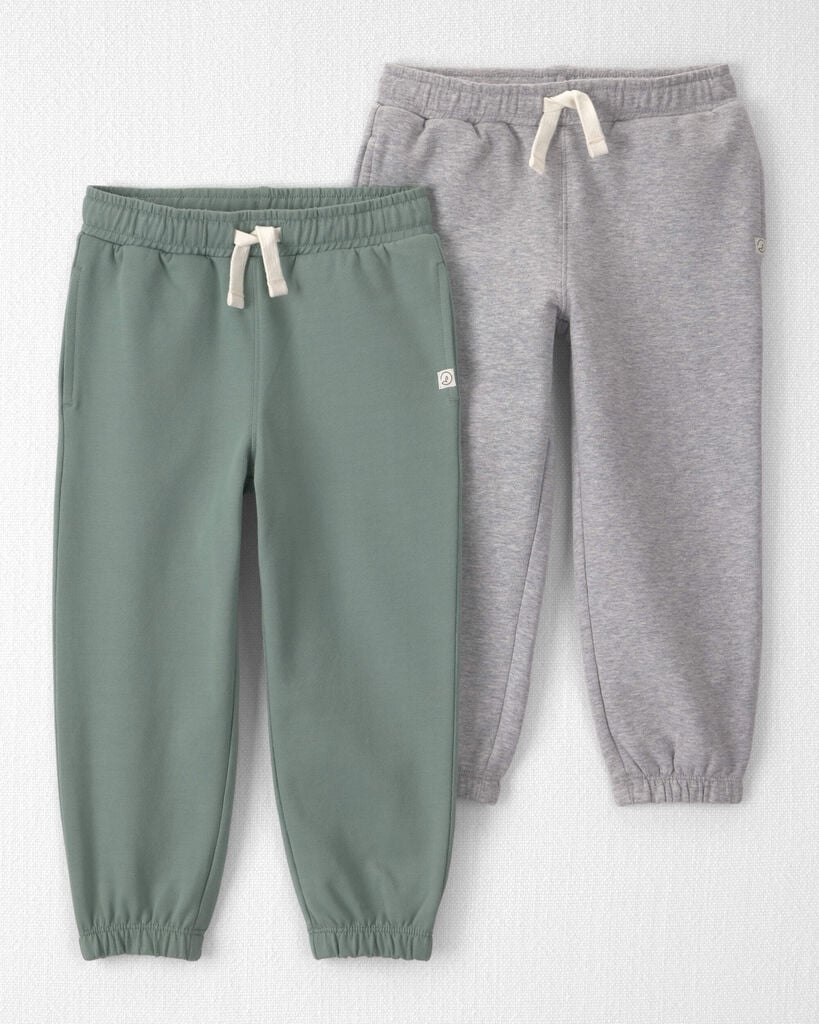 Little Planet Toddler 2-Pack Organic Cotton French Terry Joggers 2T Moss, Heather Grey