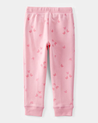Product image 2 of Toddler Butterfly Print Fleece Drawstring Joggers - Pink