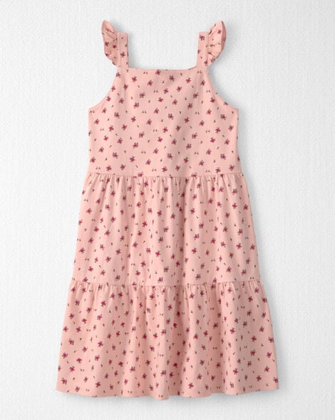 Girls Organic Cotton Tiered Dress in Blush Floral Print
