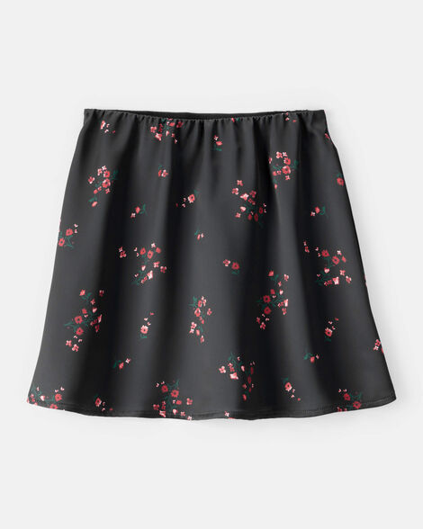 girls floral print woven skirt - black