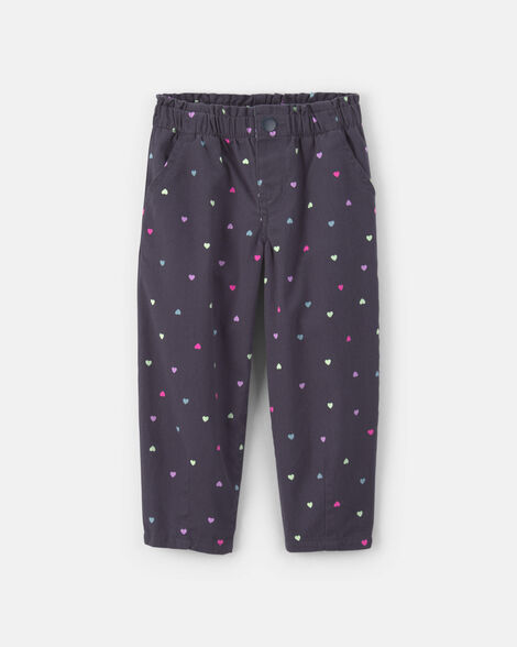 toddler girl heart twill pull-on pants - black