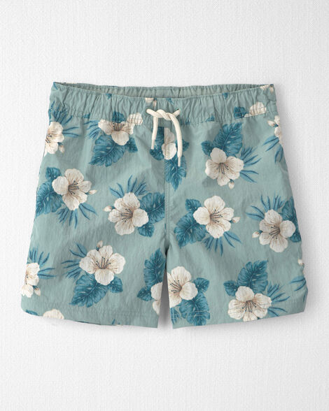 Boys Recycled Swim Trunks in Blue Hibiscus