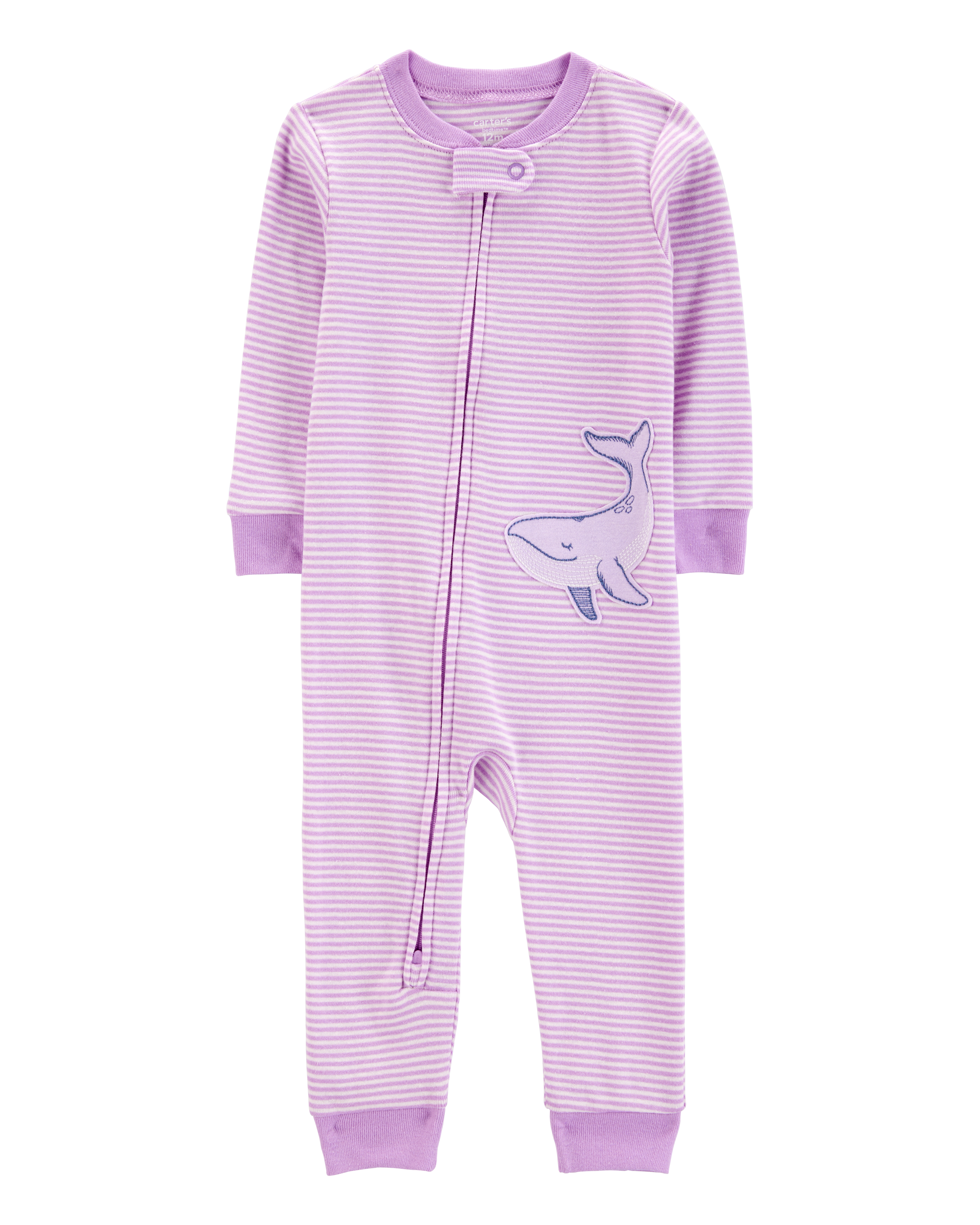 Toddler Girl Whale Striped Snug Fit Cotton Footless 1-Piece Pajamas - Purple