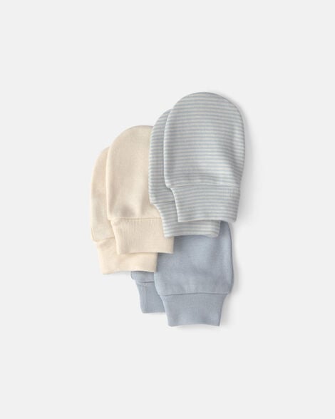 baby 3-pack mitts - blue/ivory
