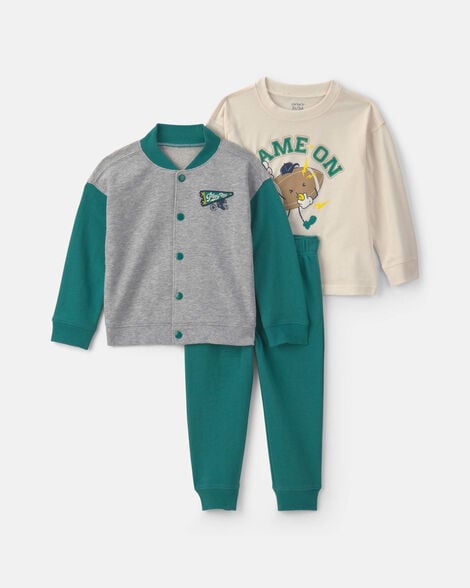 toddler boy 2-piece varsity french terry long-sleeve top & pant set - cream/green