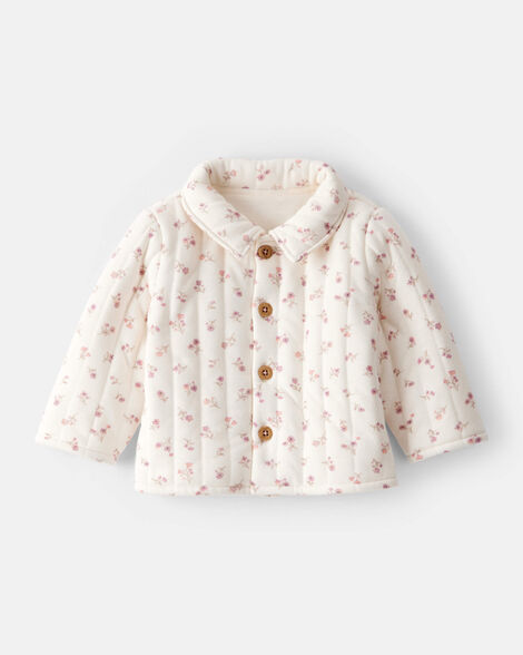 baby girl floral quilted sweater - cream