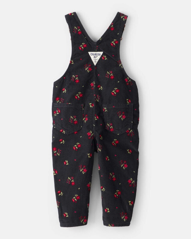 Product image 2 of Baby Girl Floral Print Corduroy Overalls - Black