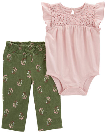 Baby 2-Piece Flutter Bodysuit & Floral Pant Set